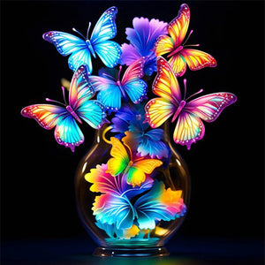 Glow-In-The-Dark Butterfly Vase - 40*40CM 11CT Stamped Cross Stitch
