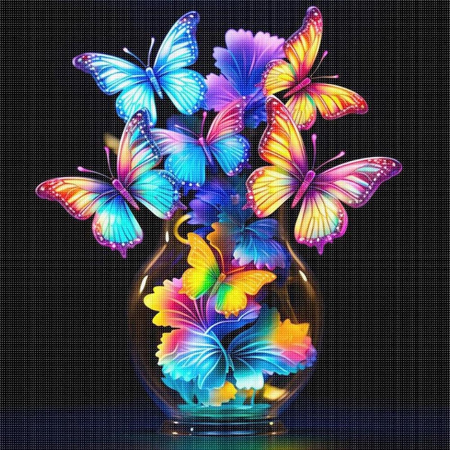 Luminous Butterfly Vase - Full 11CT Stamped Cross Stitch 40x40CM - Huacan