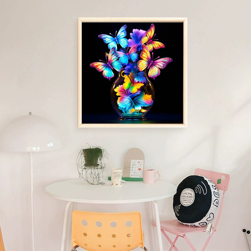 Luminous Butterfly Vase - Full 11CT Stamped Cross Stitch 40x40CM - Huacan