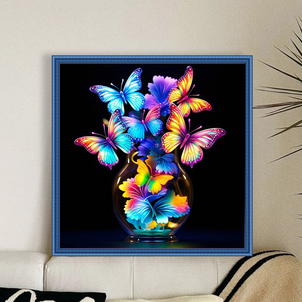 Luminous Butterfly Vase - Full 11CT Stamped Cross Stitch 40x40CM - Huacan