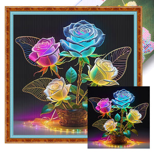 Glow-In-The-Dark Rose Vase - 40*40CM 11CT Stamped Cross Stitch