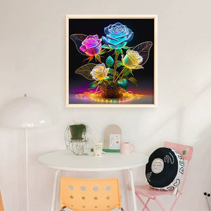 Glow-In-The-Dark Rose Vase - 40*40CM 11CT Stamped Cross Stitch