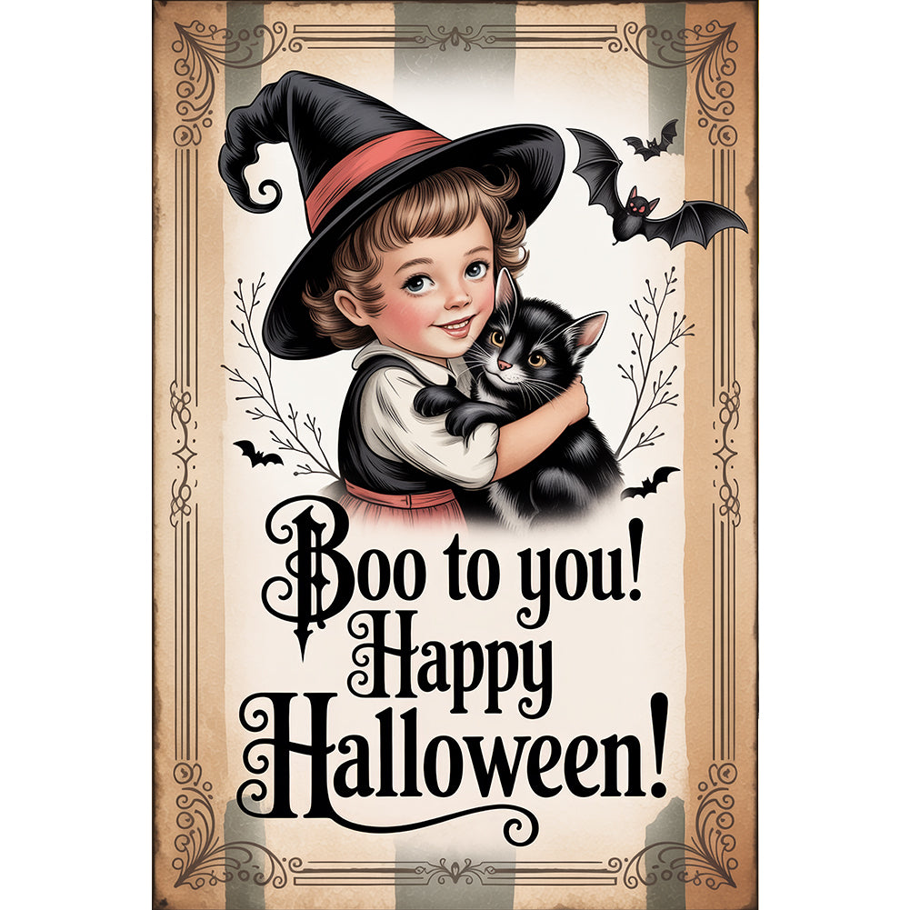 Halloween Witch And Cat 30*45CM(Canvas) Full Round Drill Diamond Painting