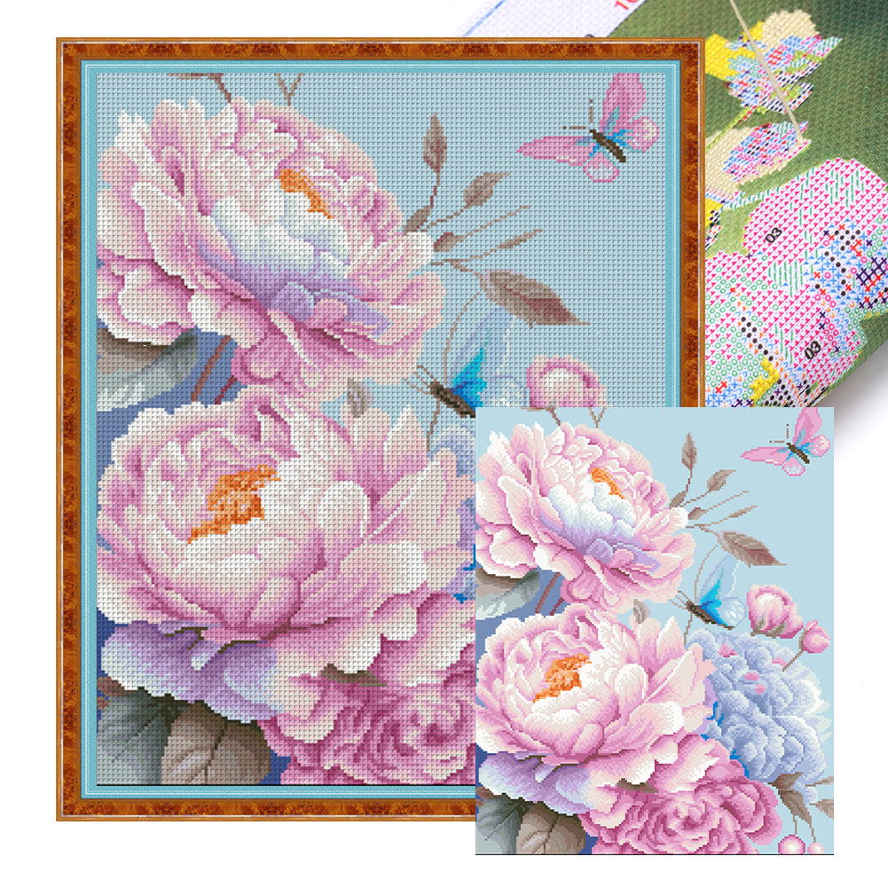 Healing Peonies - 50*60CM 11CT Stamped Cross Stitch(Mona Lisa Brand)