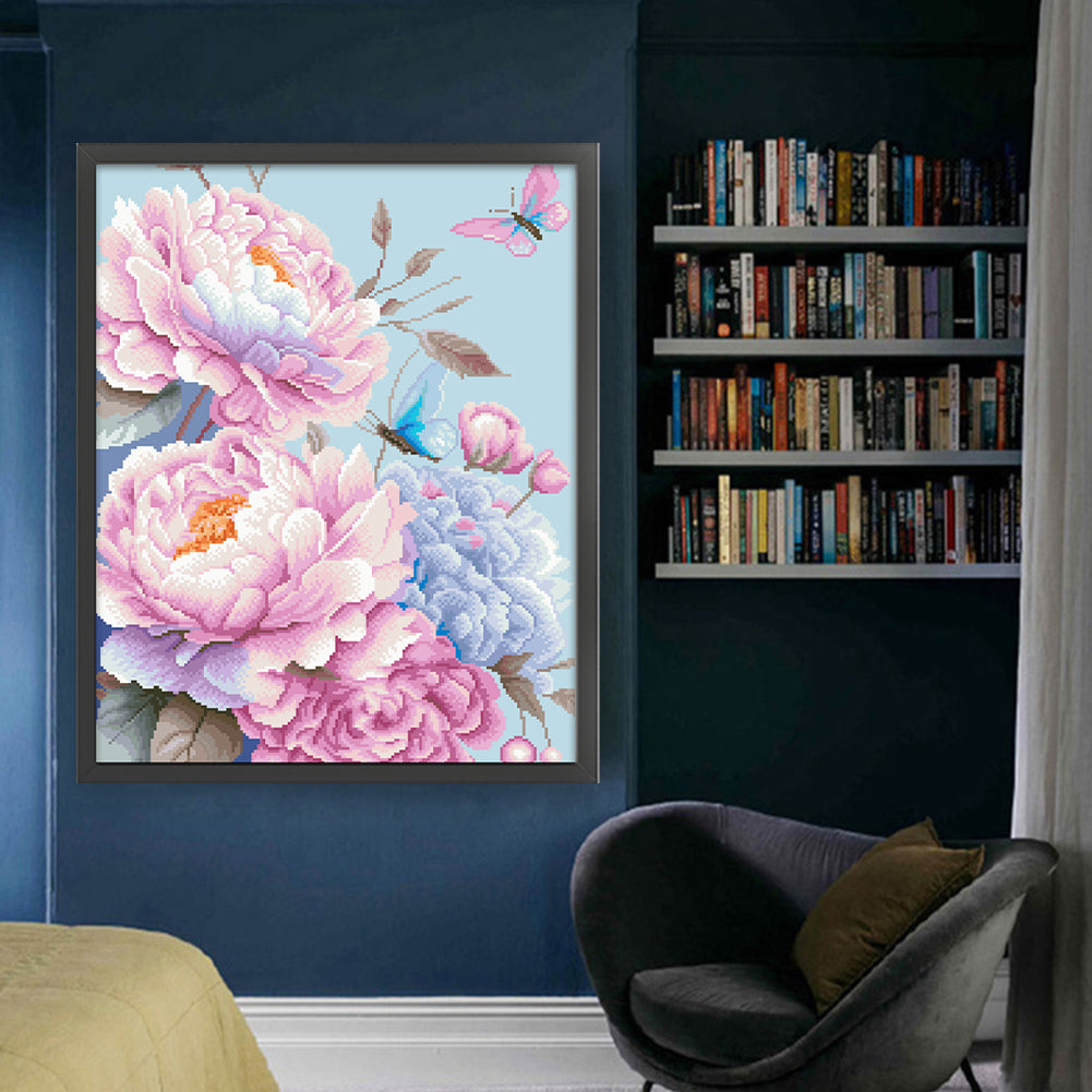 Healing Peony - Full 11CT Stamped Cross Stitch 50x60CM - Mona Lisa(45Colors)