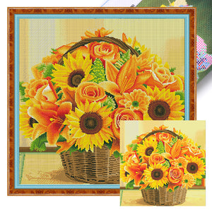 Sunflower Basket - 61*61CM 11CT Stamped Cross Stitch(Mona Lisa Brand)