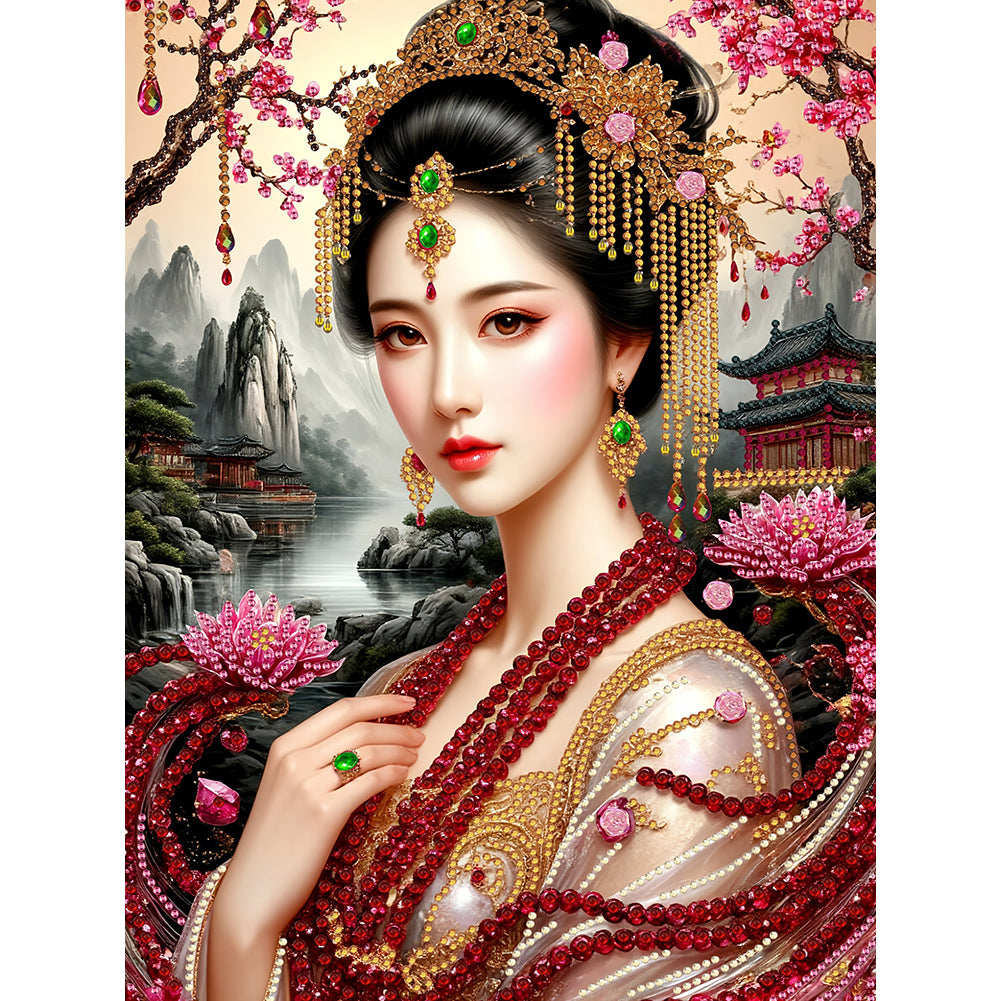 Chinese Style Girl 30*40CM(Canvas) Partial Special Shaped Drill Diamond Painting