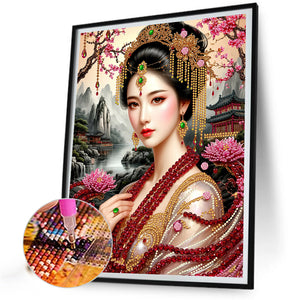 Chinese Style Girl 30*40CM(Canvas) Partial Special Shaped Drill Diamond Painting