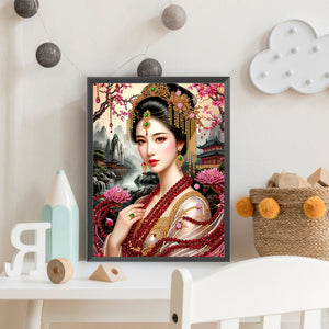 Chinese Style Girl 30*40CM(Canvas) Partial Special Shaped Drill Diamond Painting