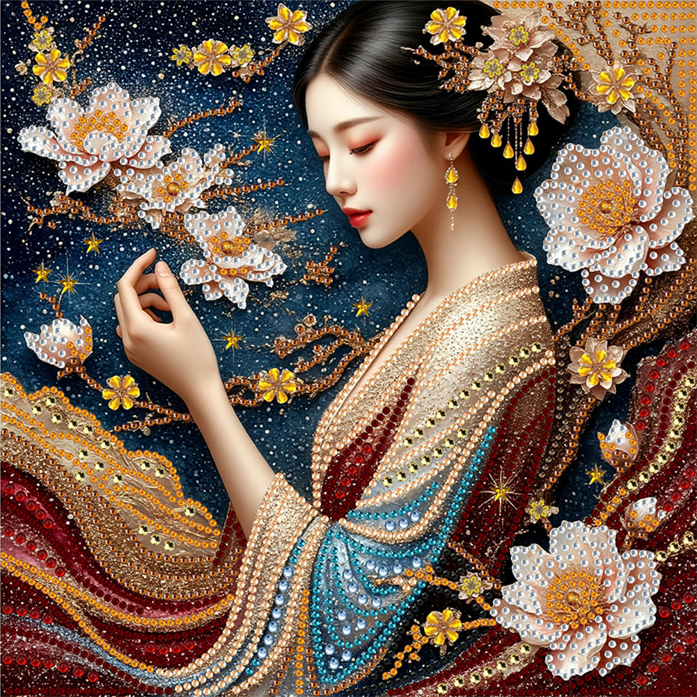 Ancient Style Girl 30*30CM(Canvas) Partial Special Shaped Drill Diamond Painting