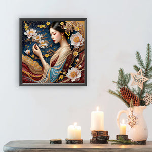 Ancient Style Girl 30*30CM(Canvas) Partial Special Shaped Drill Diamond Painting