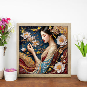 Ancient Style Girl 30*30CM(Canvas) Partial Special Shaped Drill Diamond Painting