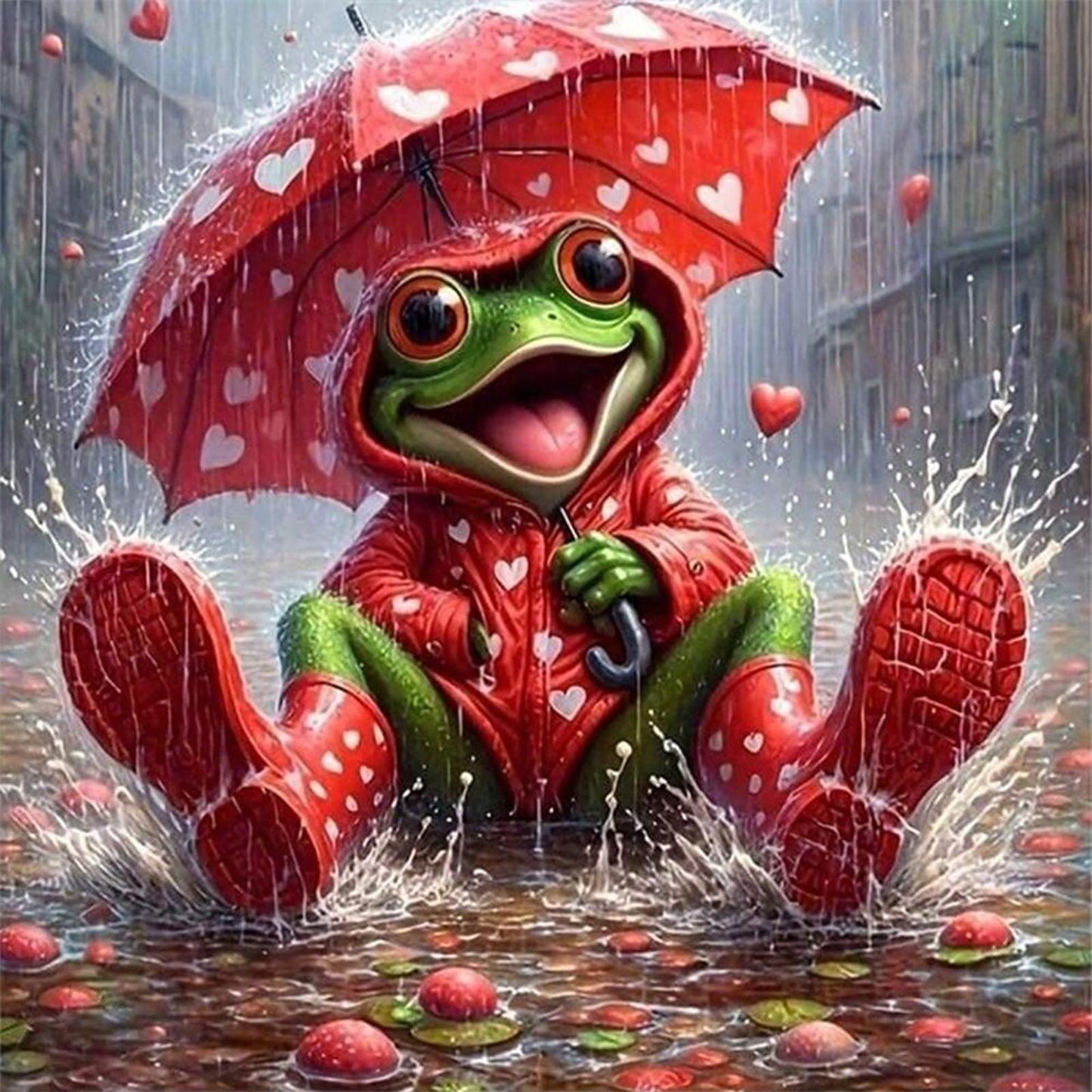 Frog Holding Umbrella - Full 11CT Stamped Cross Stitch 40x40CM - Huacan