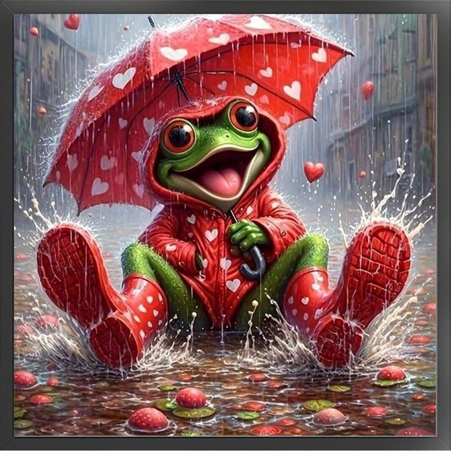 Frog Holding Umbrella - Full 11CT Stamped Cross Stitch 40x40CM - Huacan