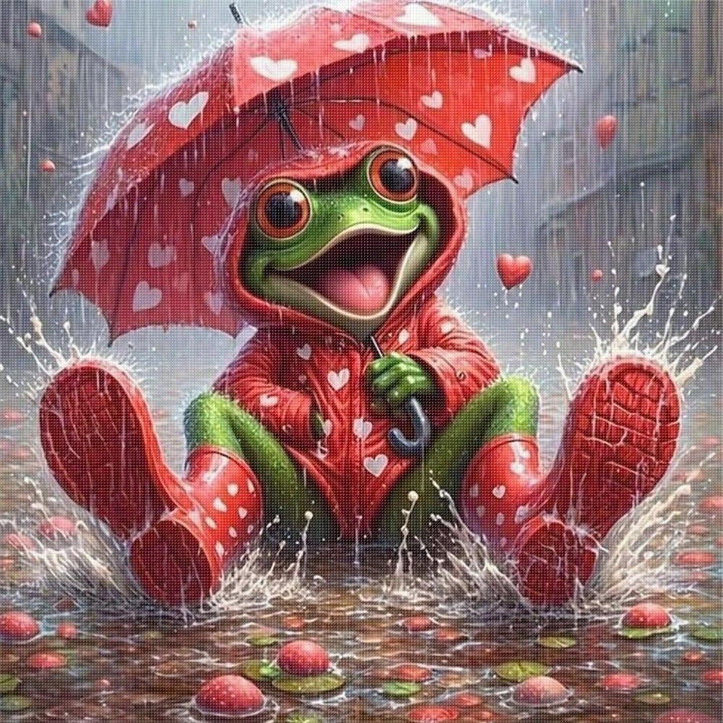 Frog Holding Umbrella - Full 11CT Stamped Cross Stitch 40x40CM - Huacan