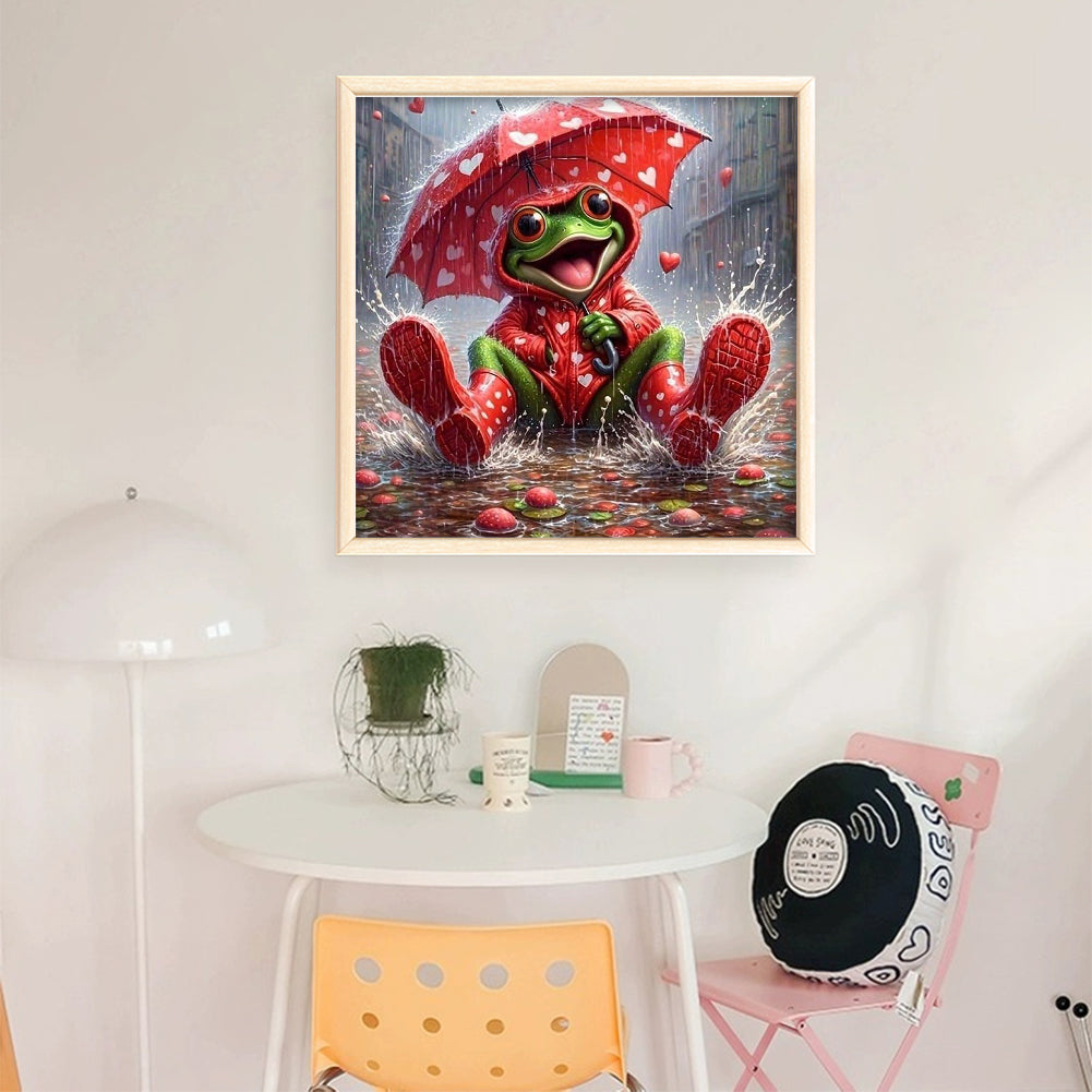 Frog Holding Umbrella - Full 11CT Stamped Cross Stitch 40x40CM - Huacan