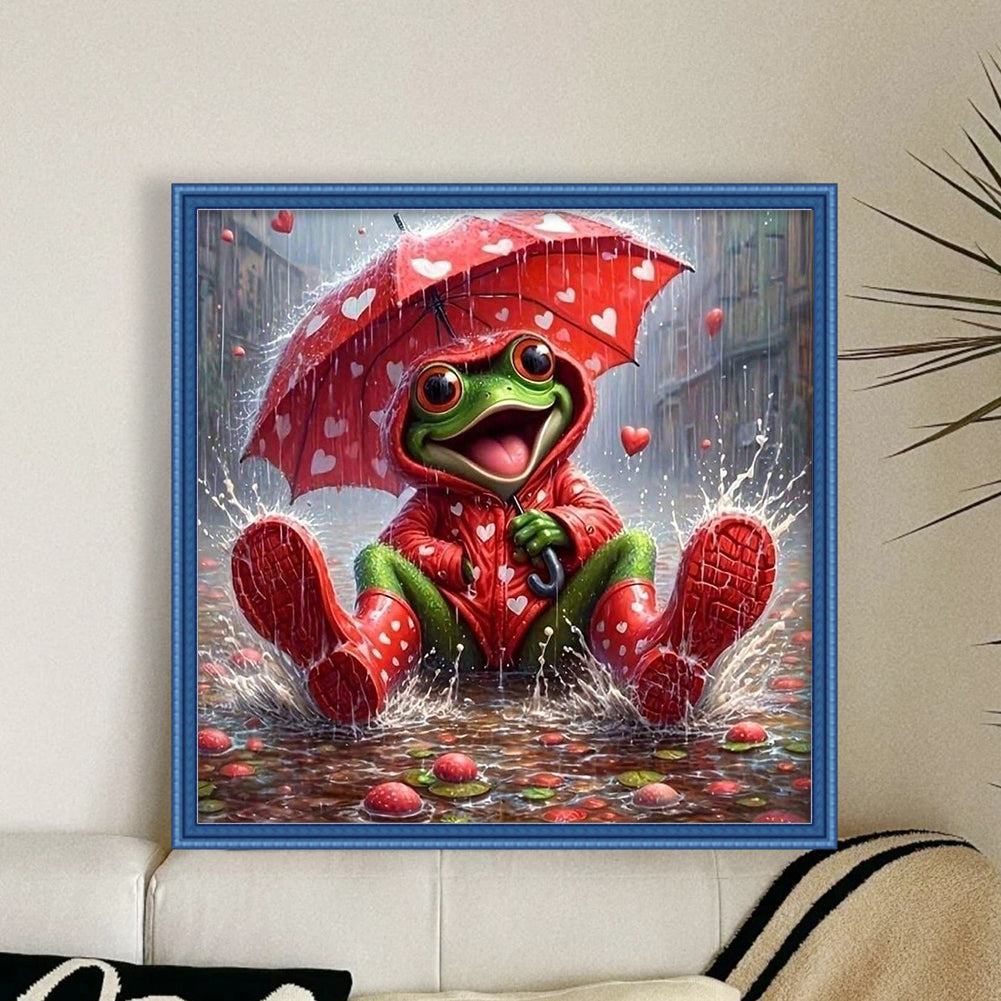 Frog Holding Umbrella - Full 11CT Stamped Cross Stitch 40x40CM - Huacan