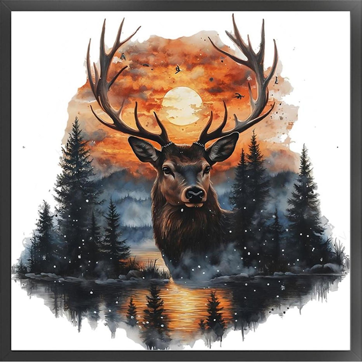 Deer At Sunset - Full 11CT Stamped Cross Stitch 40x40CM - Huacan