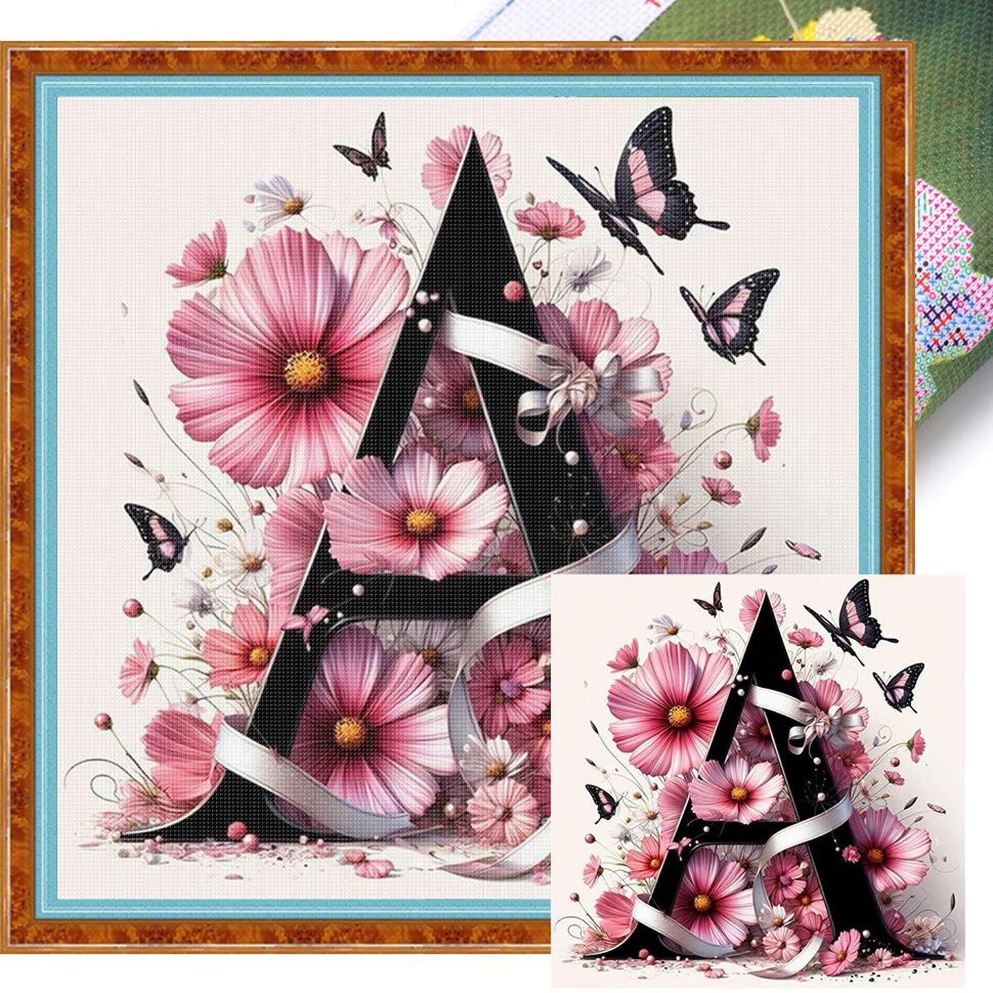 Butterfly, Flower And Letter A - Full 11CT Stamped Cross Stitch 40x40CM - Huacan