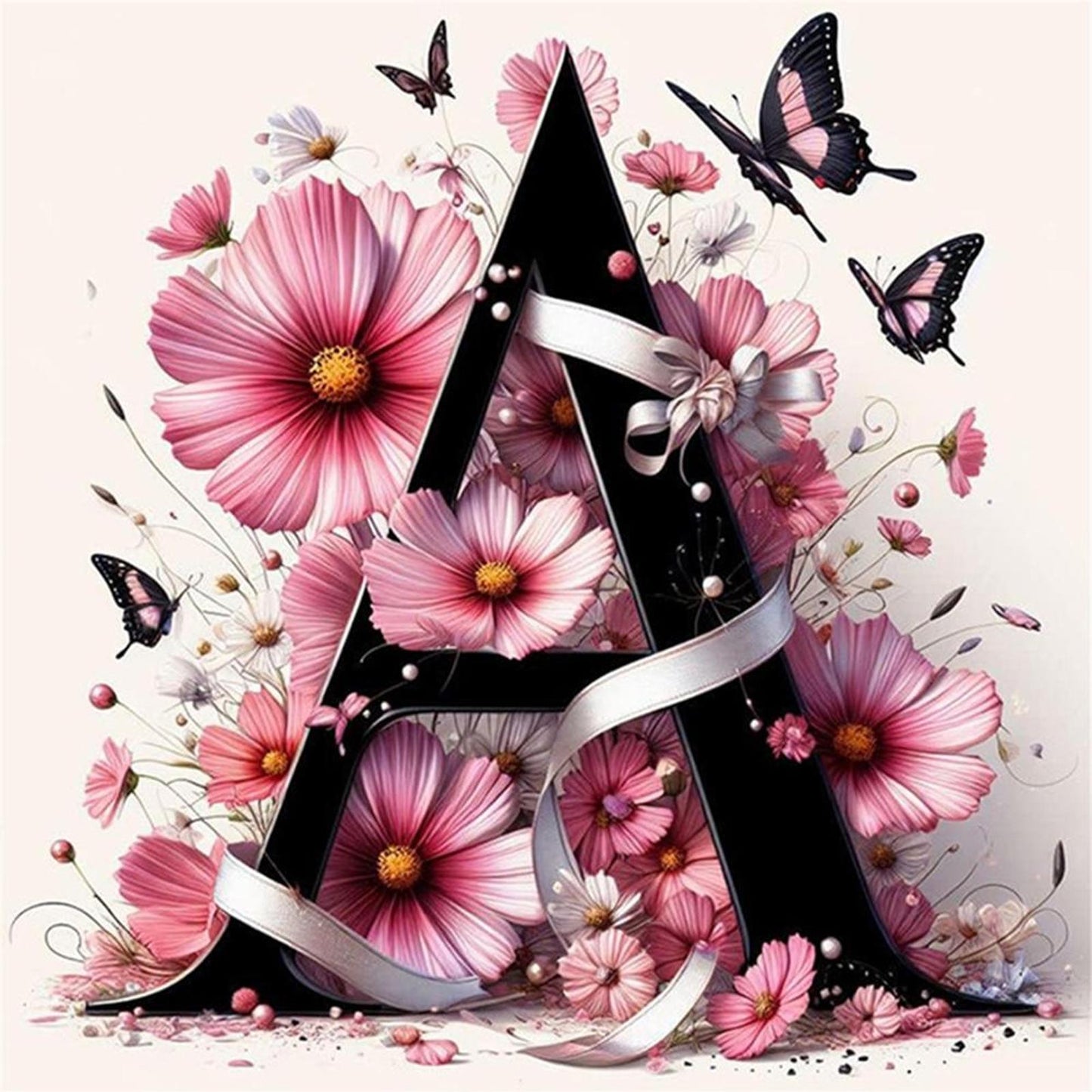 Butterfly, Flower And Letter A - Full 11CT Stamped Cross Stitch 40x40CM - Huacan