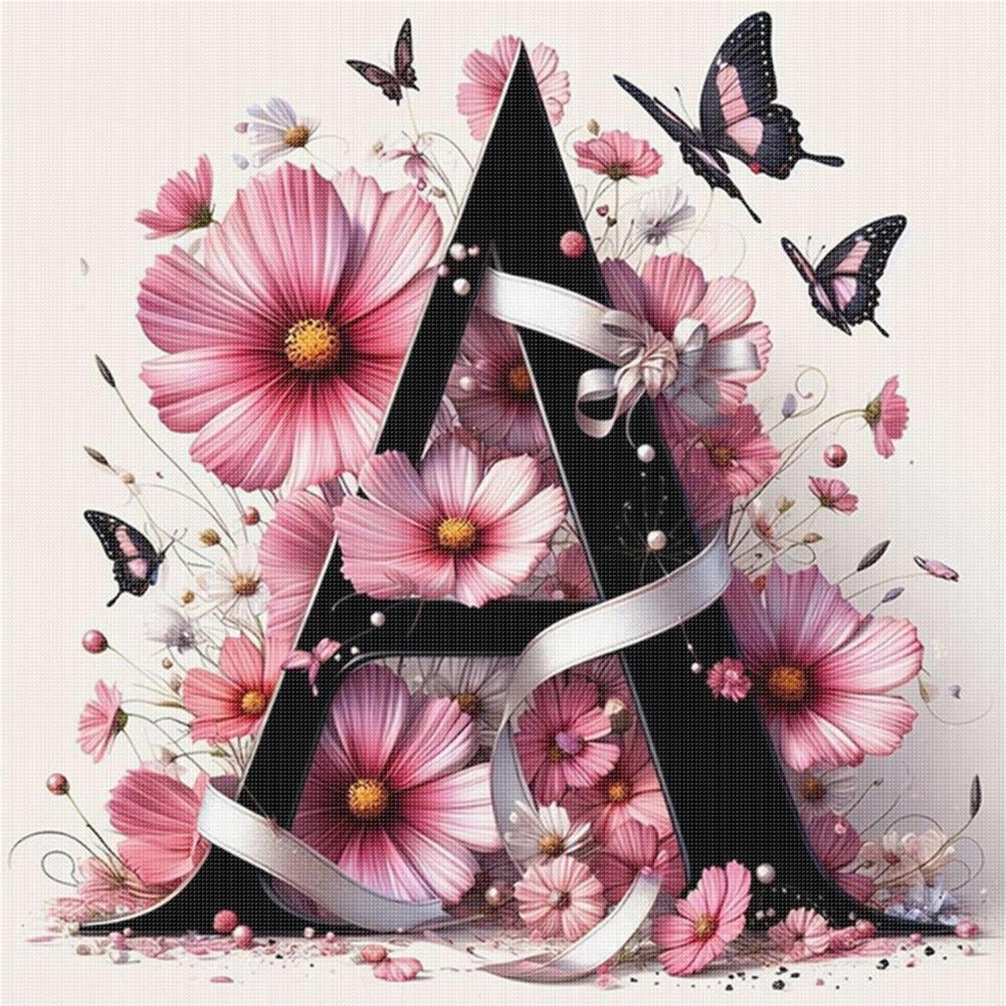 Butterfly, Flower And Letter A - Full 11CT Stamped Cross Stitch 40x40CM - Huacan