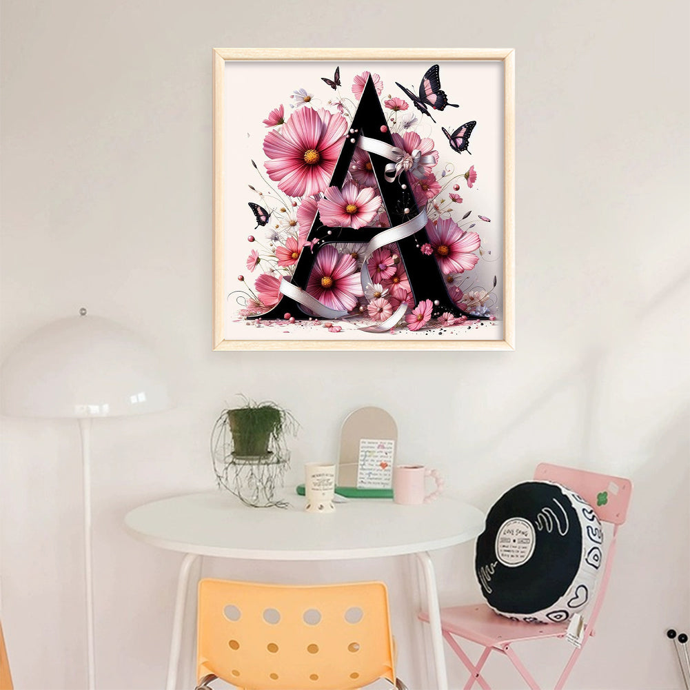 Butterfly, Flower And Letter A - Full 11CT Stamped Cross Stitch 40x40CM - Huacan