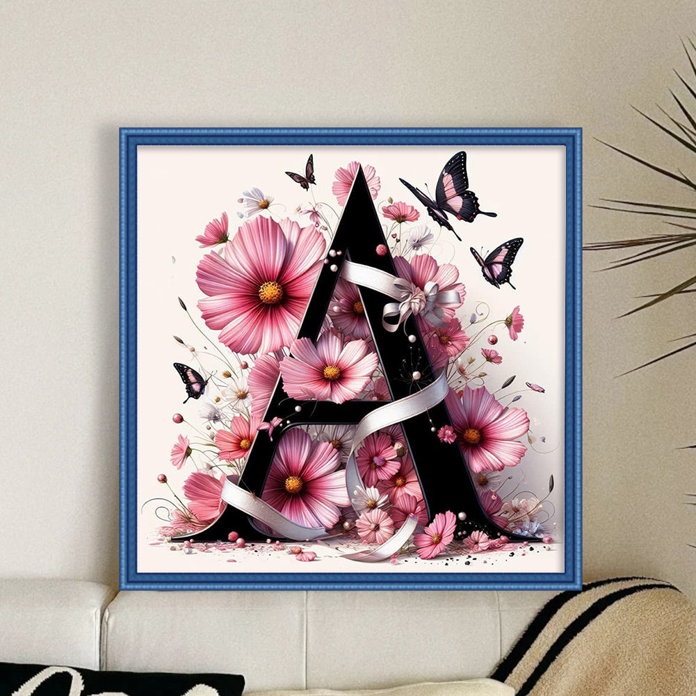 Butterfly, Flower And Letter A - Full 11CT Stamped Cross Stitch 40x40CM - Huacan