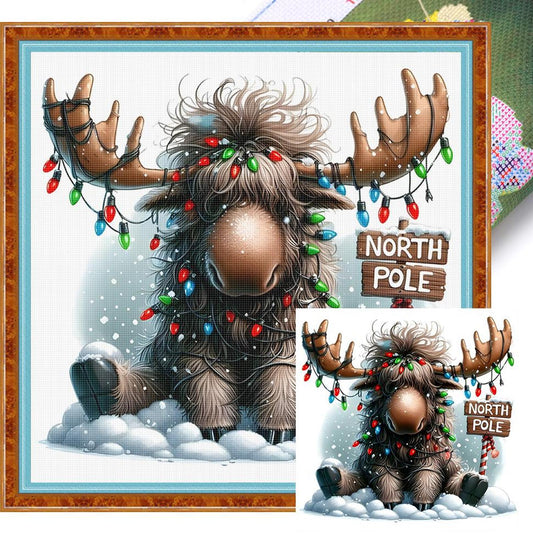 Winter Elk - Full 11CT Stamped Cross Stitch 40x40CM - Huacan