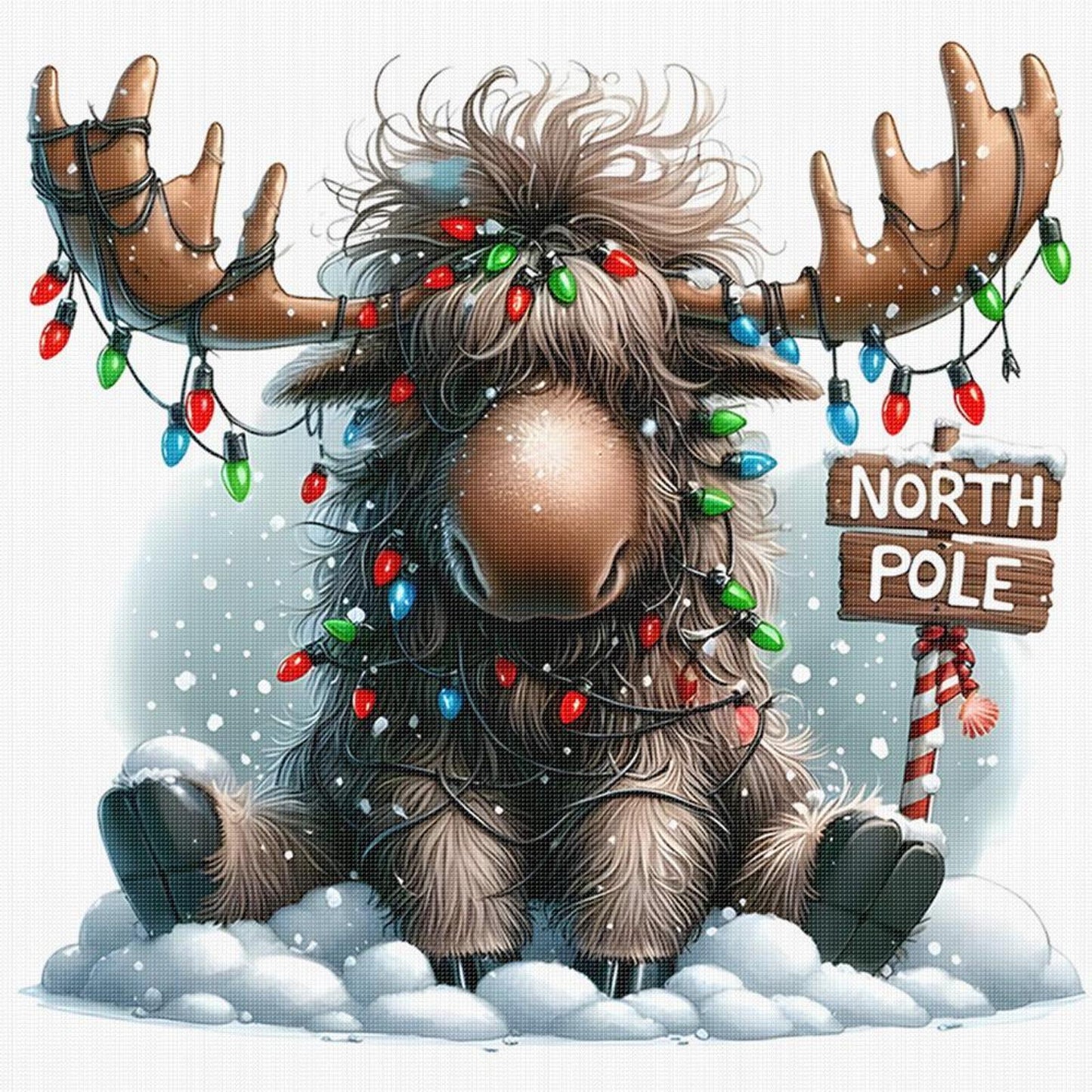 Winter Elk - Full 11CT Stamped Cross Stitch 40x40CM - Huacan