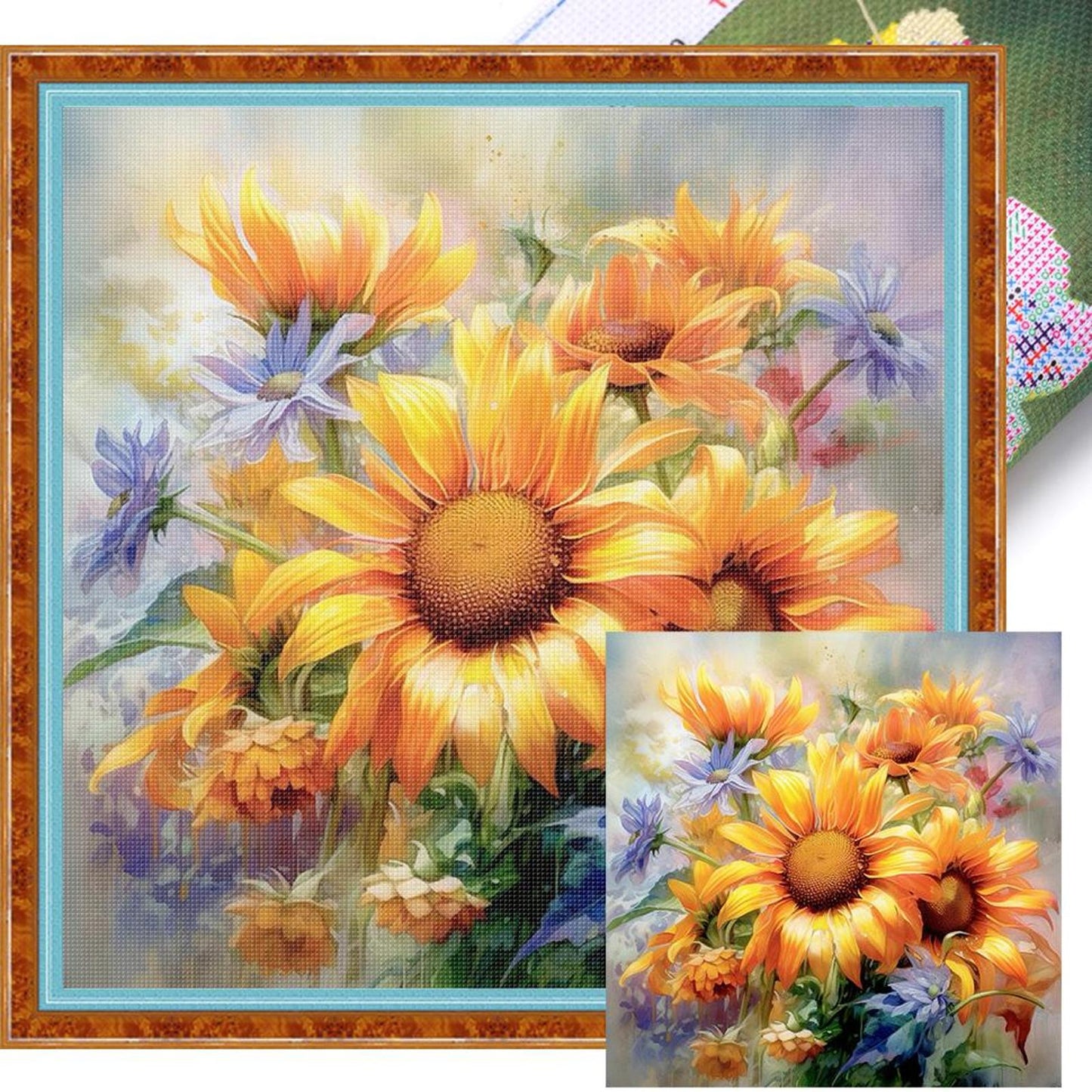 Sunflower Oil Painting - Full 11CT Stamped Cross Stitch 40x40CM - Huacan