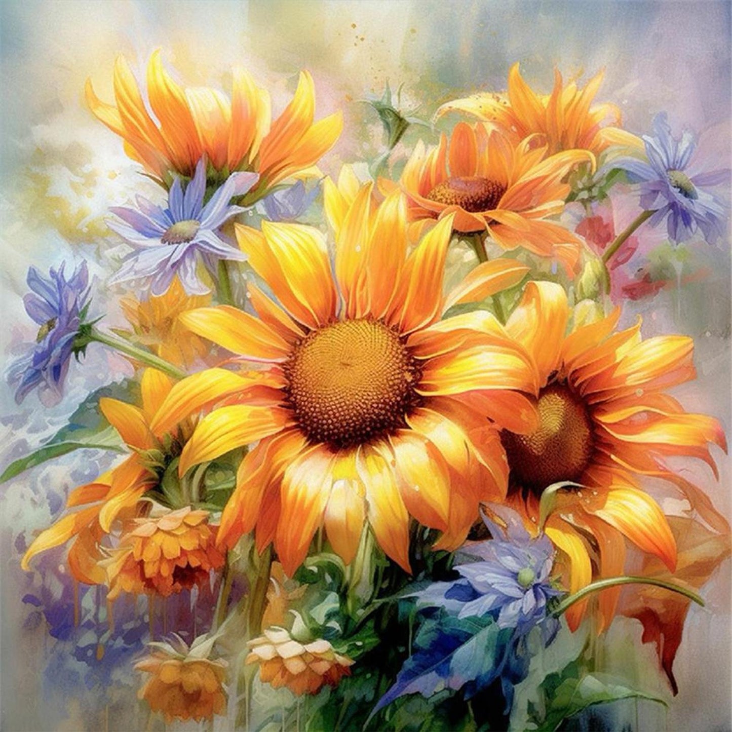 Sunflower Oil Painting - Full 11CT Stamped Cross Stitch 40x40CM - Huacan