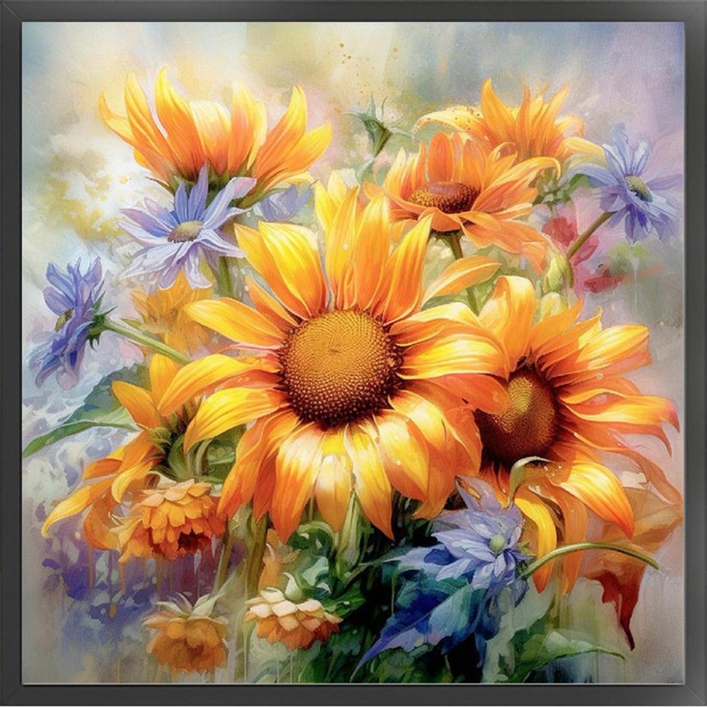 Sunflower Oil Painting - Full 11CT Stamped Cross Stitch 40x40CM - Huacan