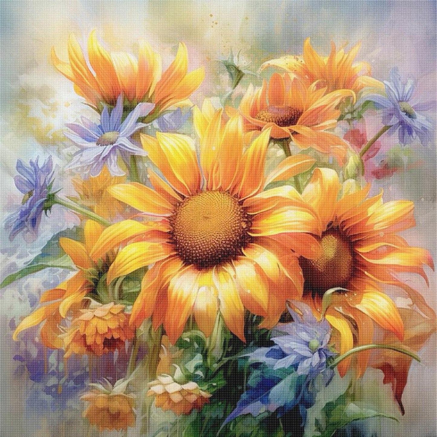 Sunflower Oil Painting - Full 11CT Stamped Cross Stitch 40x40CM - Huacan