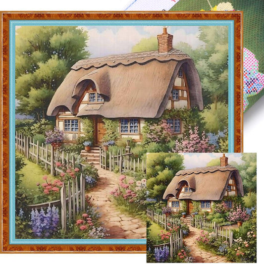 Forest Cabin - Full 11CT Stamped Cross Stitch 40x40CM - Huacan