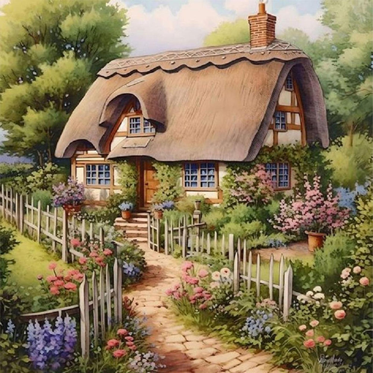 Forest Cabin - Full 11CT Stamped Cross Stitch 40x40CM - Huacan