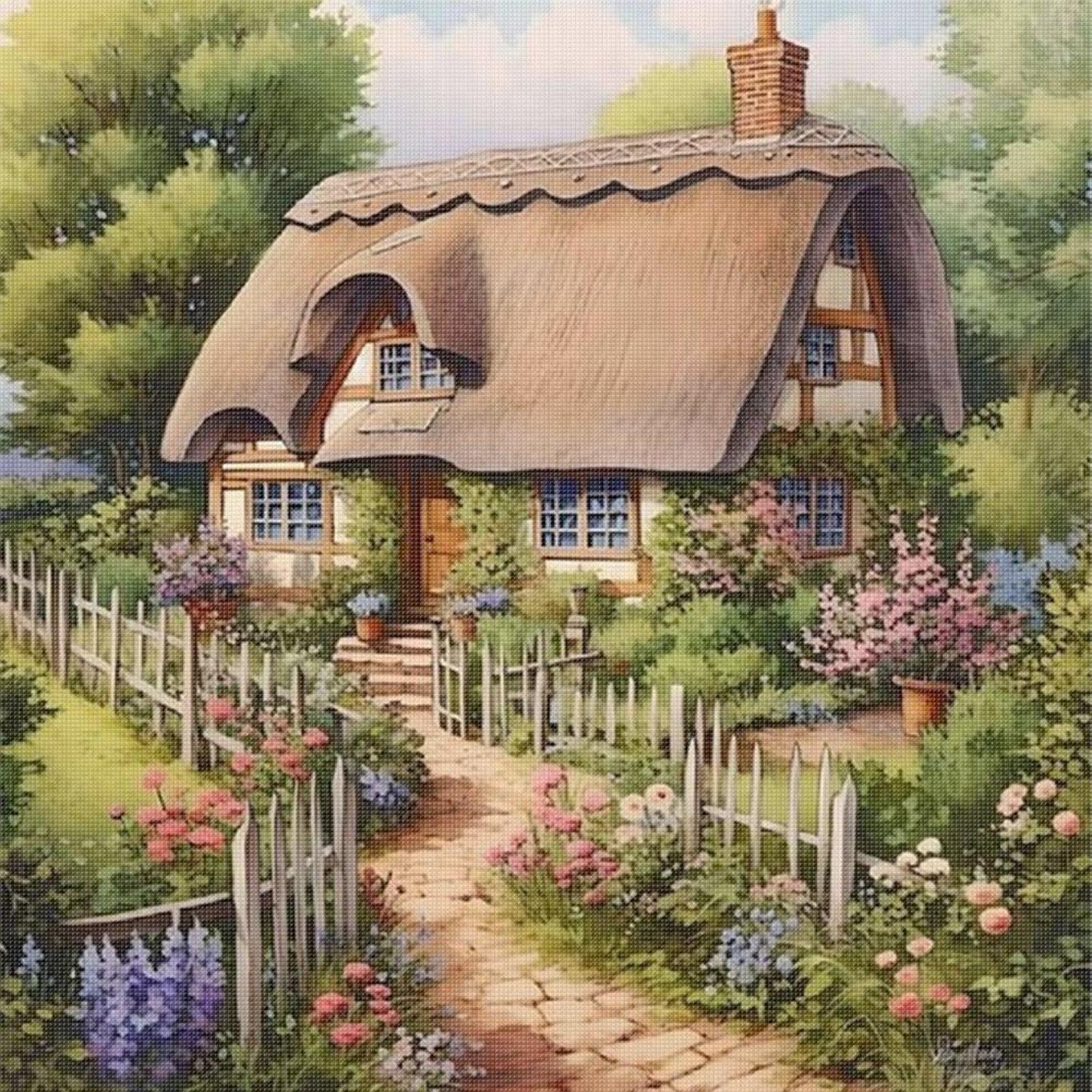 Forest Cabin - Full 11CT Stamped Cross Stitch 40x40CM - Huacan