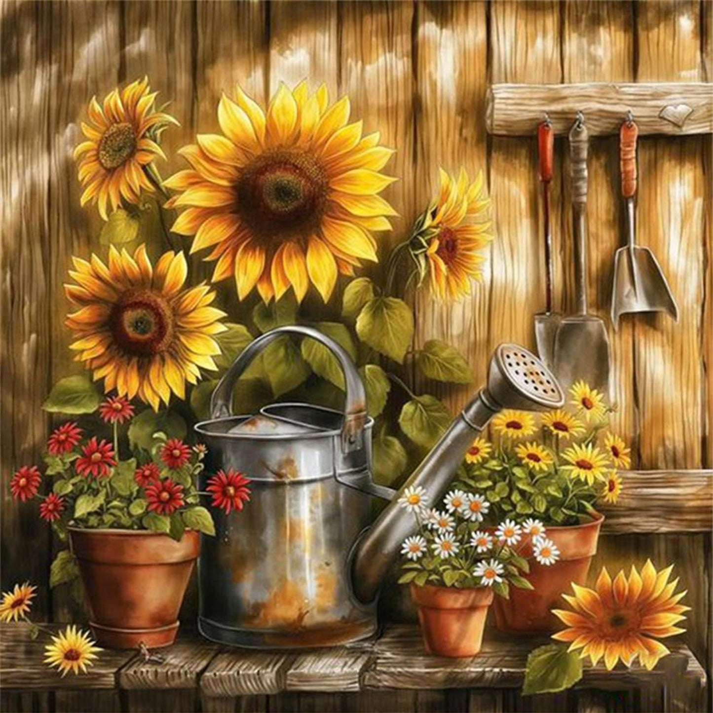 Sunflower Watering Can - Full 11CT Stamped Cross Stitch 40x40CM - Huacan