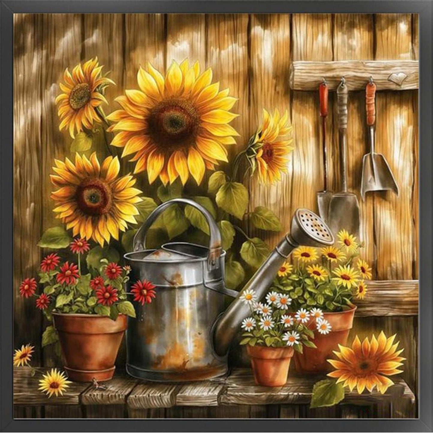 Sunflower Watering Can - Full 11CT Stamped Cross Stitch 40x40CM - Huacan