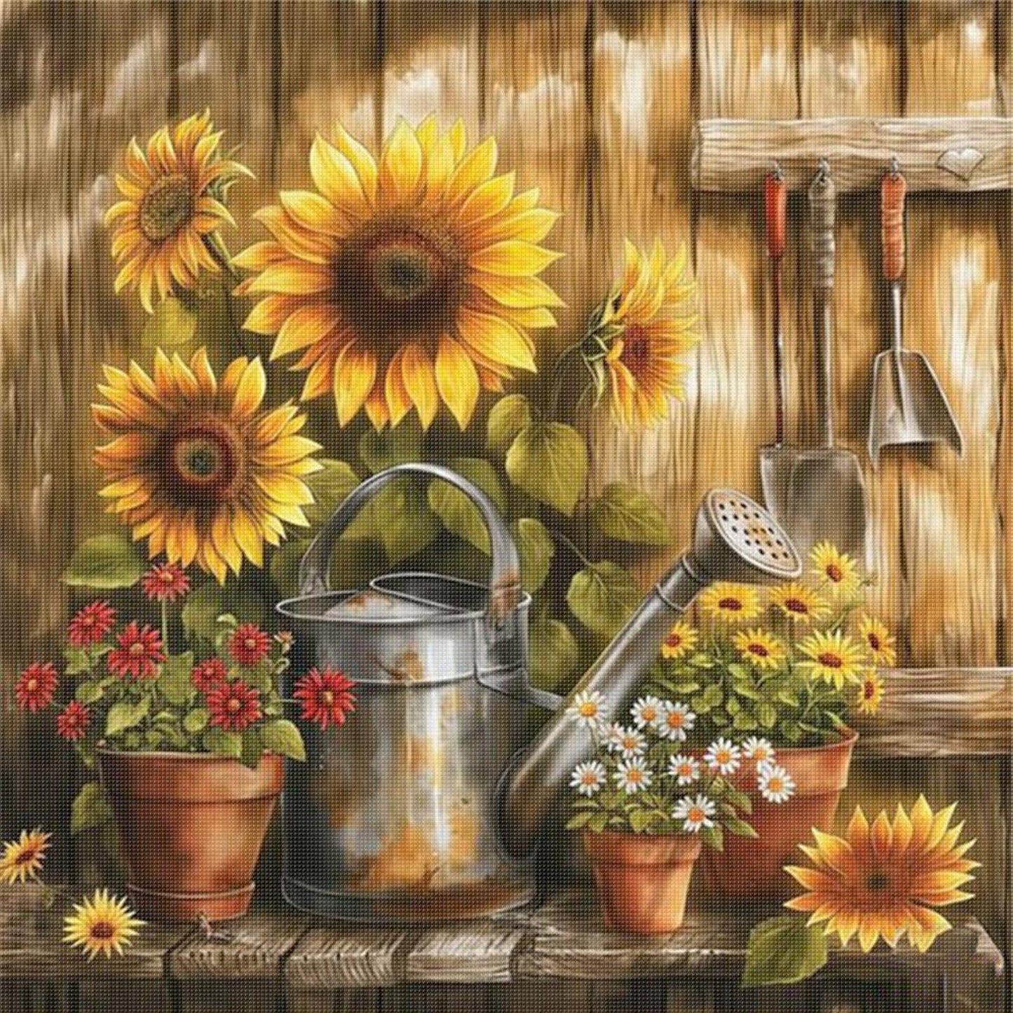 Sunflower Watering Can - Full 11CT Stamped Cross Stitch 40x40CM - Huacan
