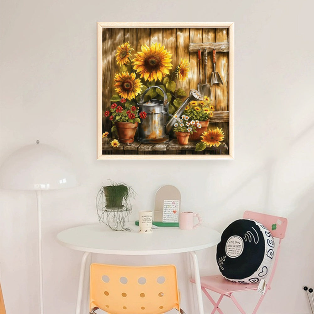 Sunflower Watering Can - Full 11CT Stamped Cross Stitch 40x40CM - Huacan