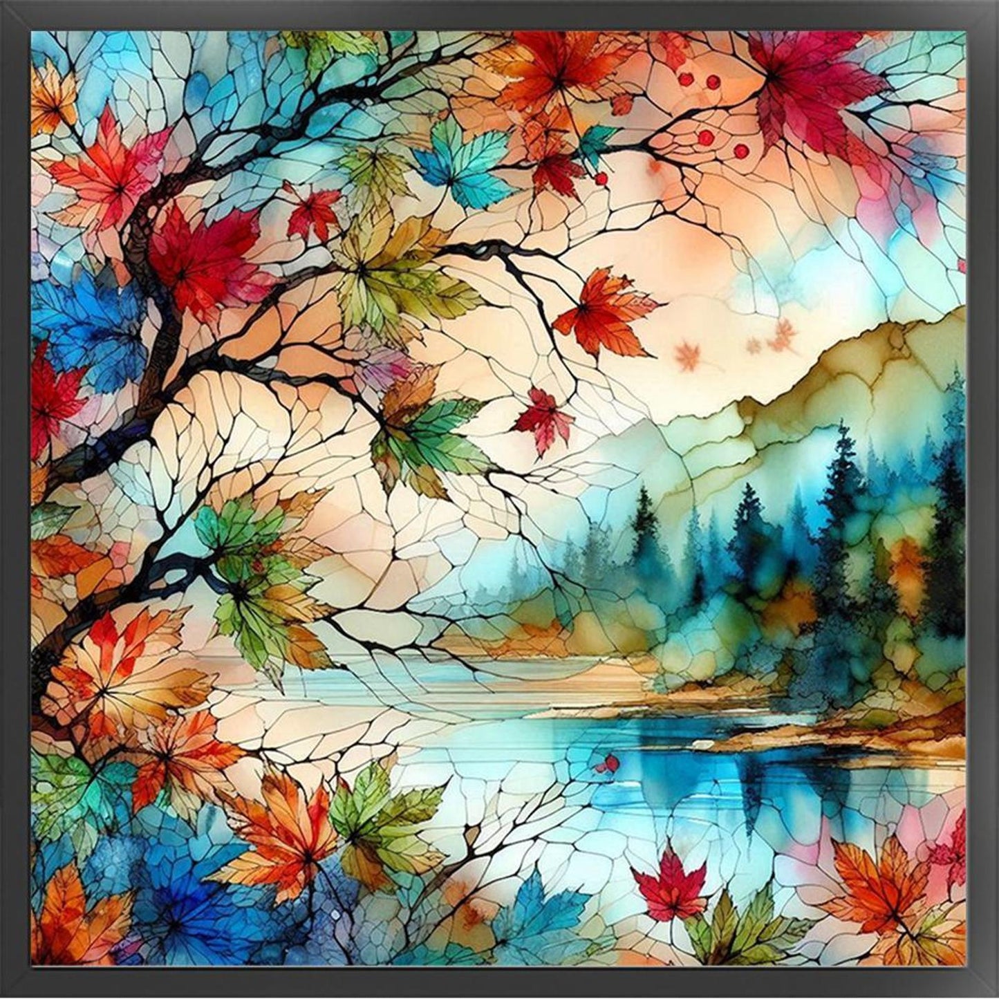 Stained Glass Scenery - Full 11CT Stamped Cross Stitch 40x40CM - Huacan
