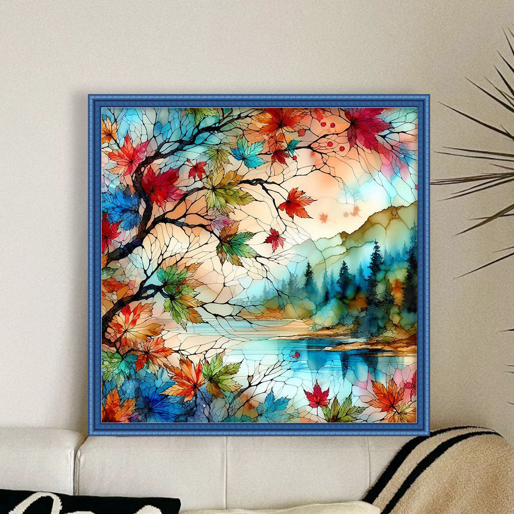 Stained Glass Scenery - Full 11CT Stamped Cross Stitch 40x40CM - Huacan