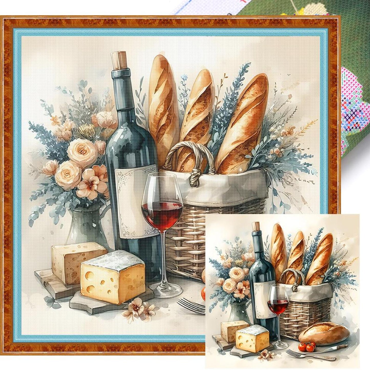Bread And Drinks - Full 11CT Stamped Cross Stitch 40x40CM - Huacan