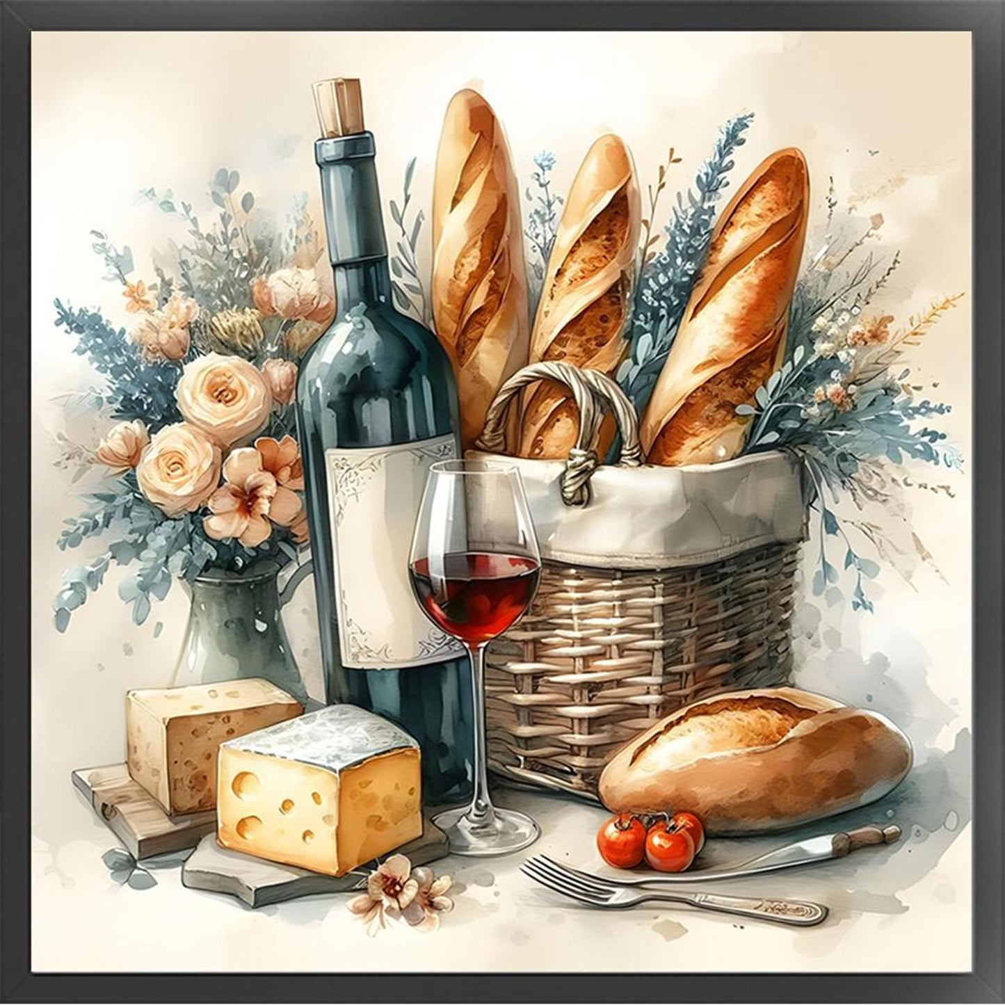 Bread And Drinks - Full 11CT Stamped Cross Stitch 40x40CM - Huacan