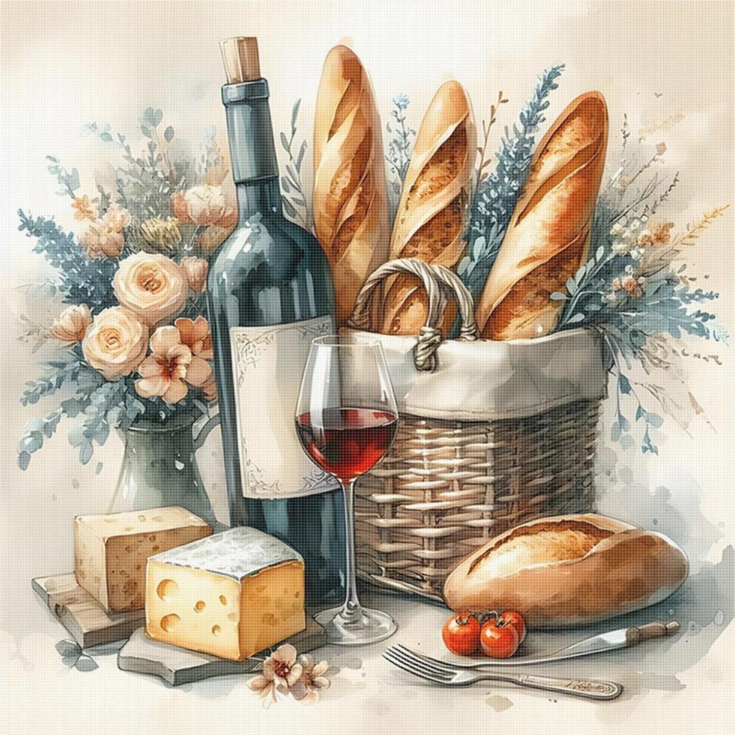 Bread And Drinks - Full 11CT Stamped Cross Stitch 40x40CM - Huacan
