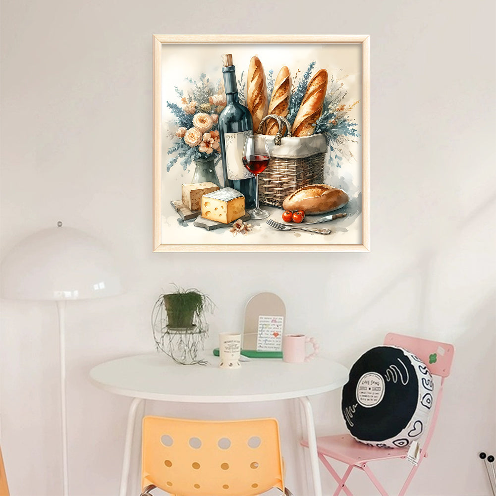 Bread And Drinks - Full 11CT Stamped Cross Stitch 40x40CM - Huacan