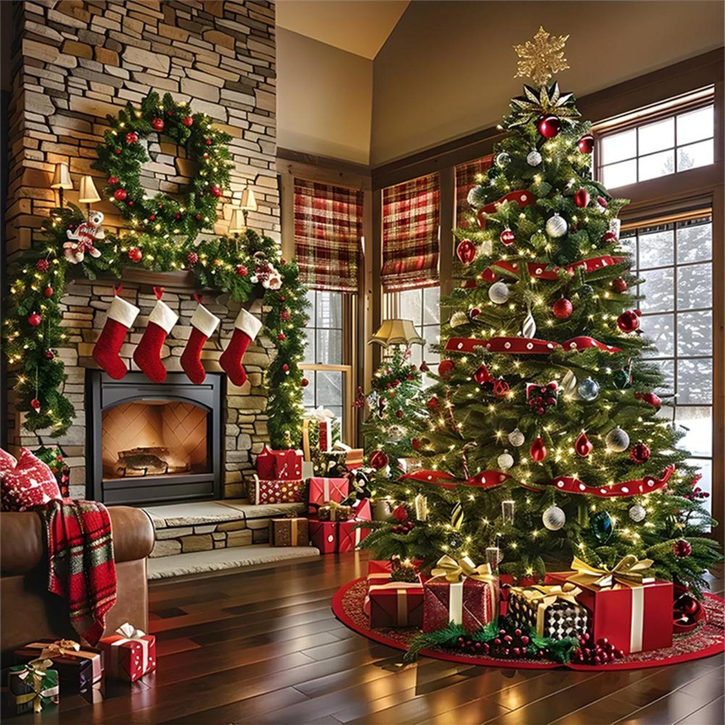 Christmas Fireplace - Full 11CT Stamped Cross Stitch 40x40CM - Huacan