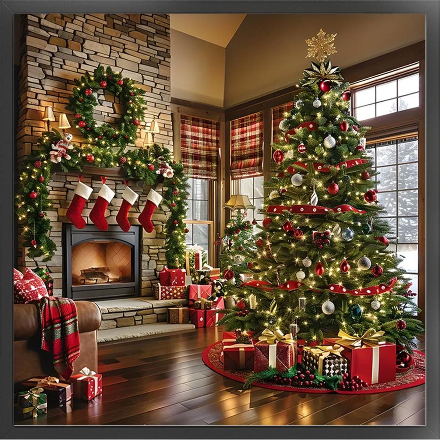 Christmas Fireplace - Full 11CT Stamped Cross Stitch 40x40CM - Huacan