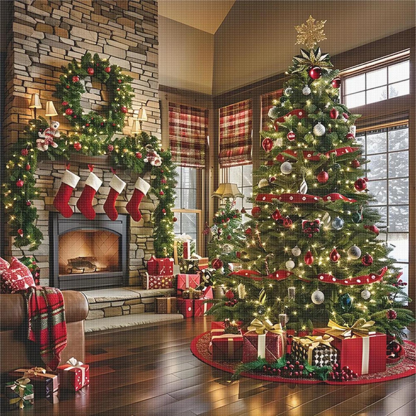 Christmas Fireplace - Full 11CT Stamped Cross Stitch 40x40CM - Huacan