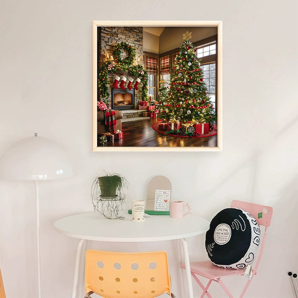 Christmas Fireplace - Full 11CT Stamped Cross Stitch 40x40CM - Huacan